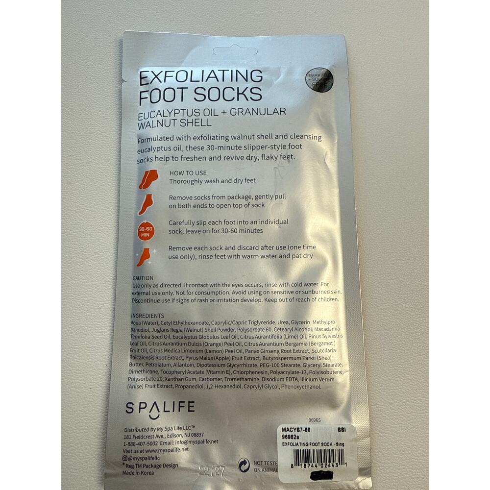Spa life, exfoliating, foot socks, eucalyptus oil plus granular walnut shell NWT - Picture 2 of 4